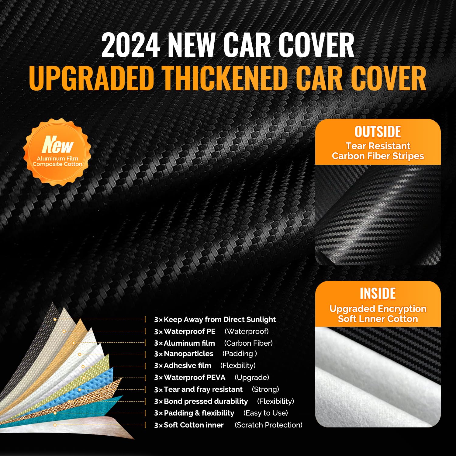 OWEEIO 30 Layers Truck Car Cover for Automobiles All Weather Waterproof Outdoor Snowproof UV Protection Windproof No Zipper — view 2