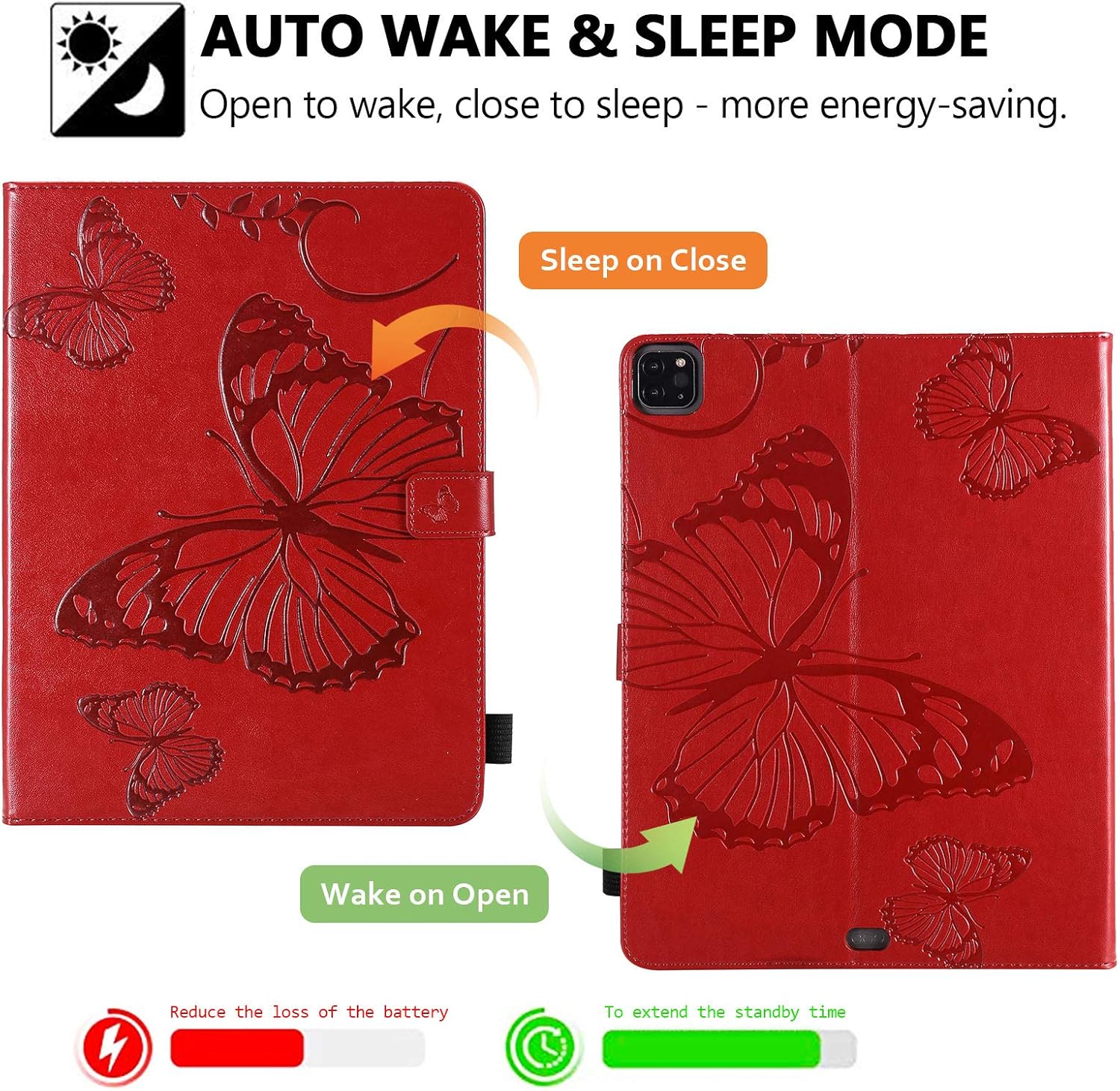 Folio Case for iPad Air 13" M2 M3, iPad Pro 12.9" 6th/5th/4th/3rd Gen - Techcircle Butterfly Embossed Slim Folding Stand Magnetic Cover with Card Slots Flexible TPU Protective Wallet Case, Burgundy