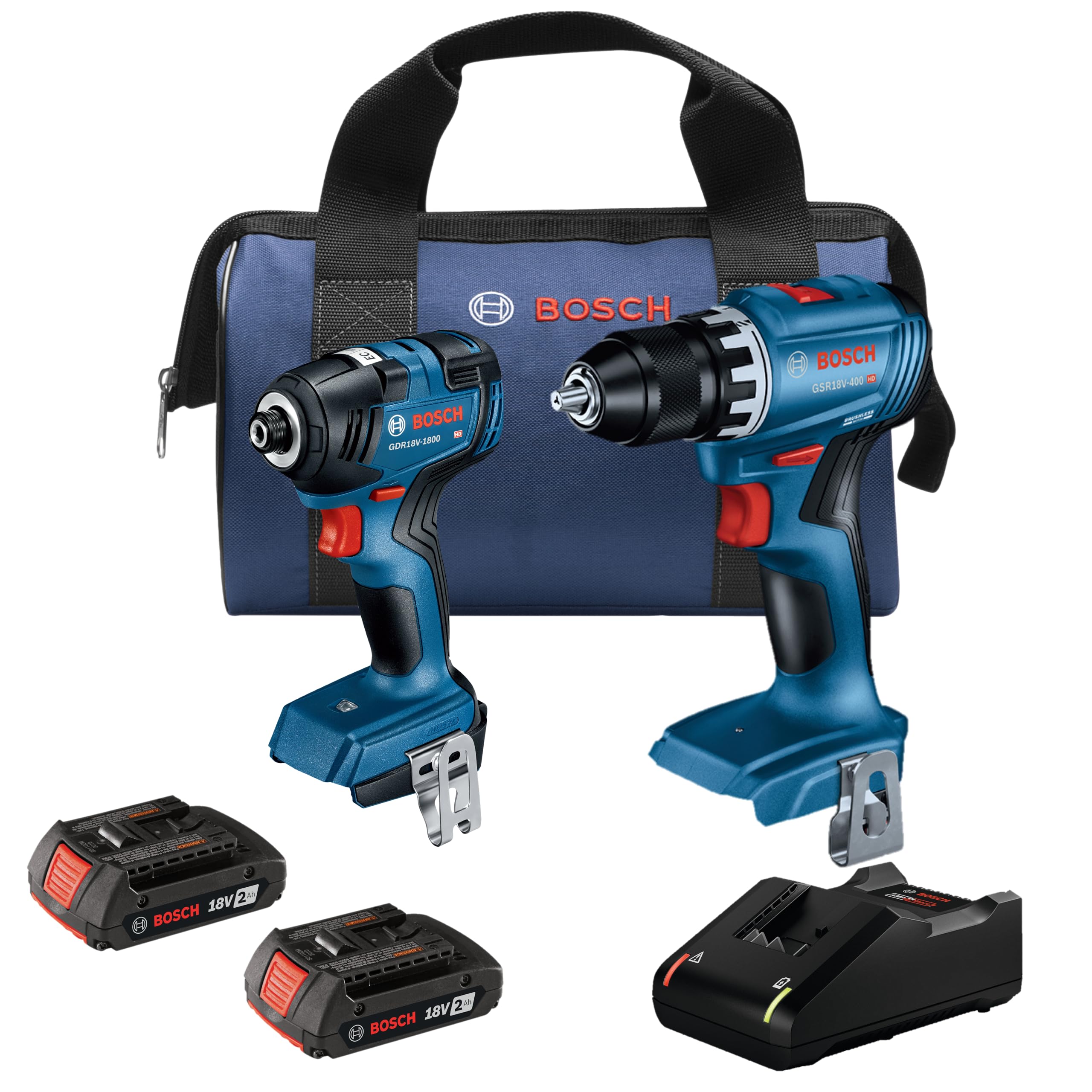 18V 2-Tool Combo Kit with 2 Lithium-Ion Batteries 18V and 2A - Power Tool Kit