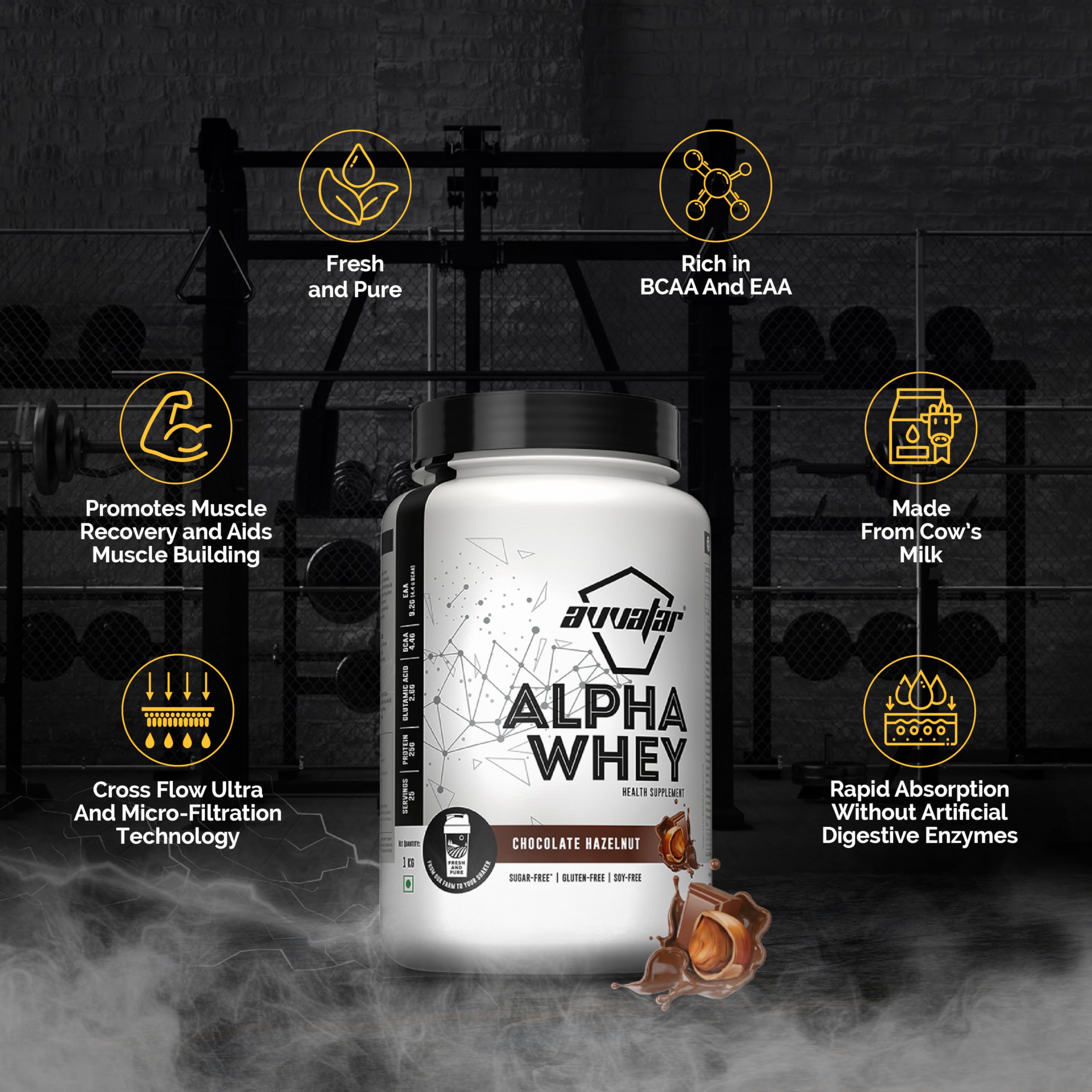avvatar ALPHA WHEY PROTEIN | 1Kg | Chocolate Hazelnut Flavour | 25g Protein | 25 Servings 3