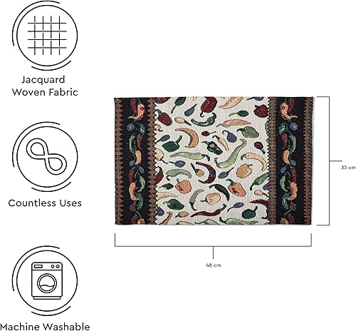 Miniatura 4 de Encasa - Juego de 4 manteles individuales de mesa de jacquard bohemio, diseño de chiles, estilo vintage, cada tamaño de 19 x 13 pulgadas, tapiz