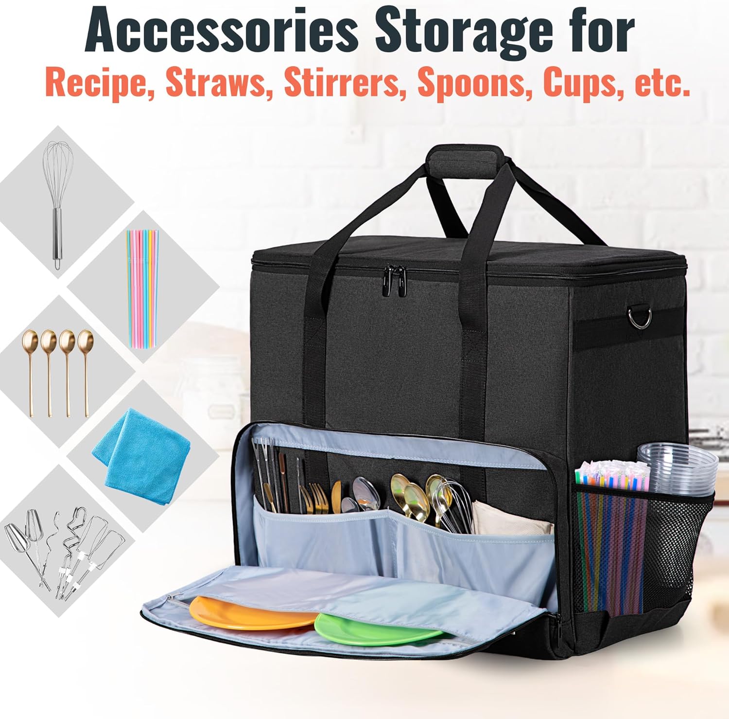 CURMIO Carrying Case Compatible with Ninja SLUSHi Max Machine FS605 Series, Smart Frozen Drink Maker Travel Bag with Bottom Board and Shoulder Strap, Black