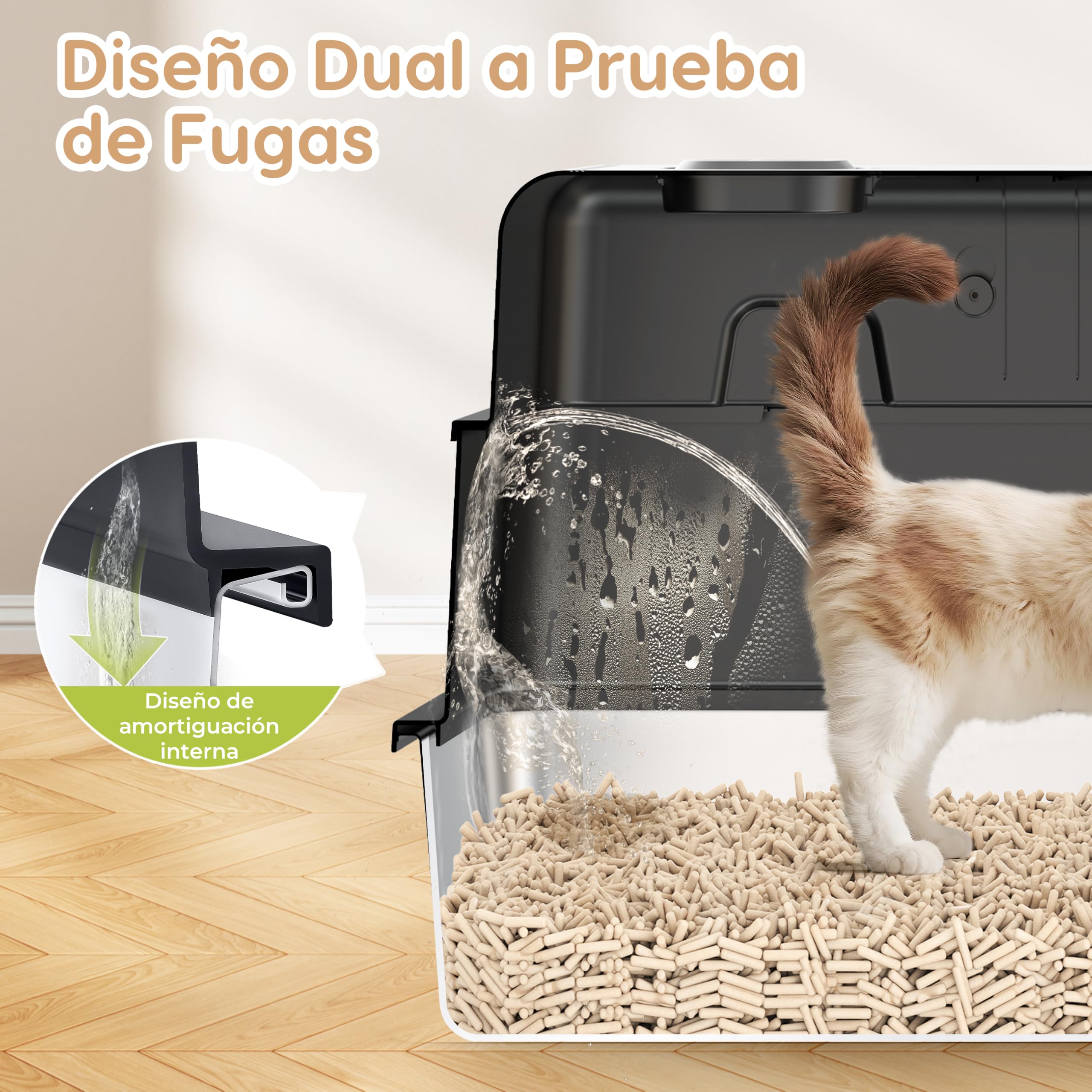 Arenero Gato Acero Inoxidable, 120L XXXL Caja de Arena para Gatos con Tapa Abatible de 105°, De Gran Tamaño Metal Extraíble Litter Box, Caja de Arena Lados Altos con Desodorización de Arena