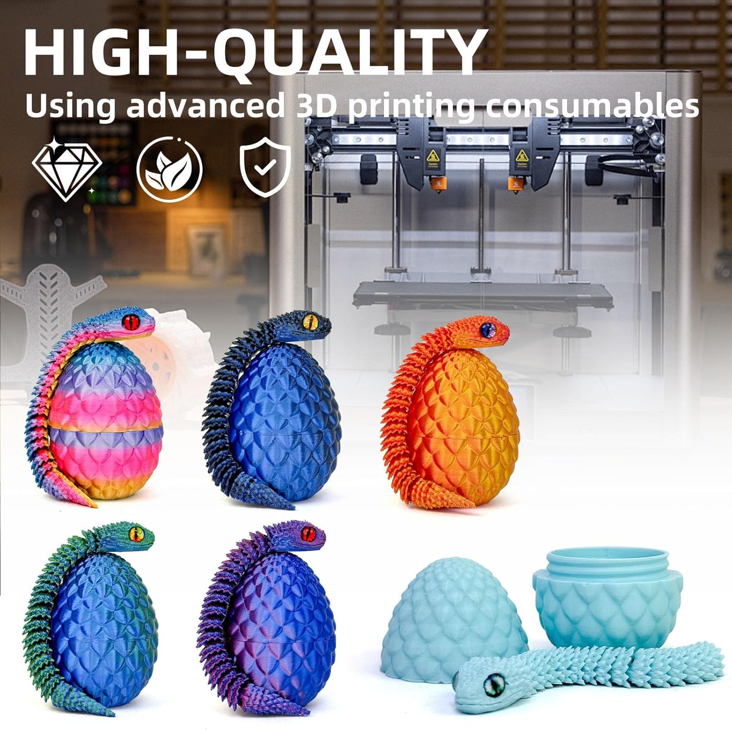 5PCS 3D Printed Snake Eggs 3D Printed Snake 3D Printed Snake Toys Set Easter Eggs Articulated Snake Easter Basket Stuffers Mystery Snake Egg Fidget Toy 3D Printed Animals (Multicolor7-5pcs)