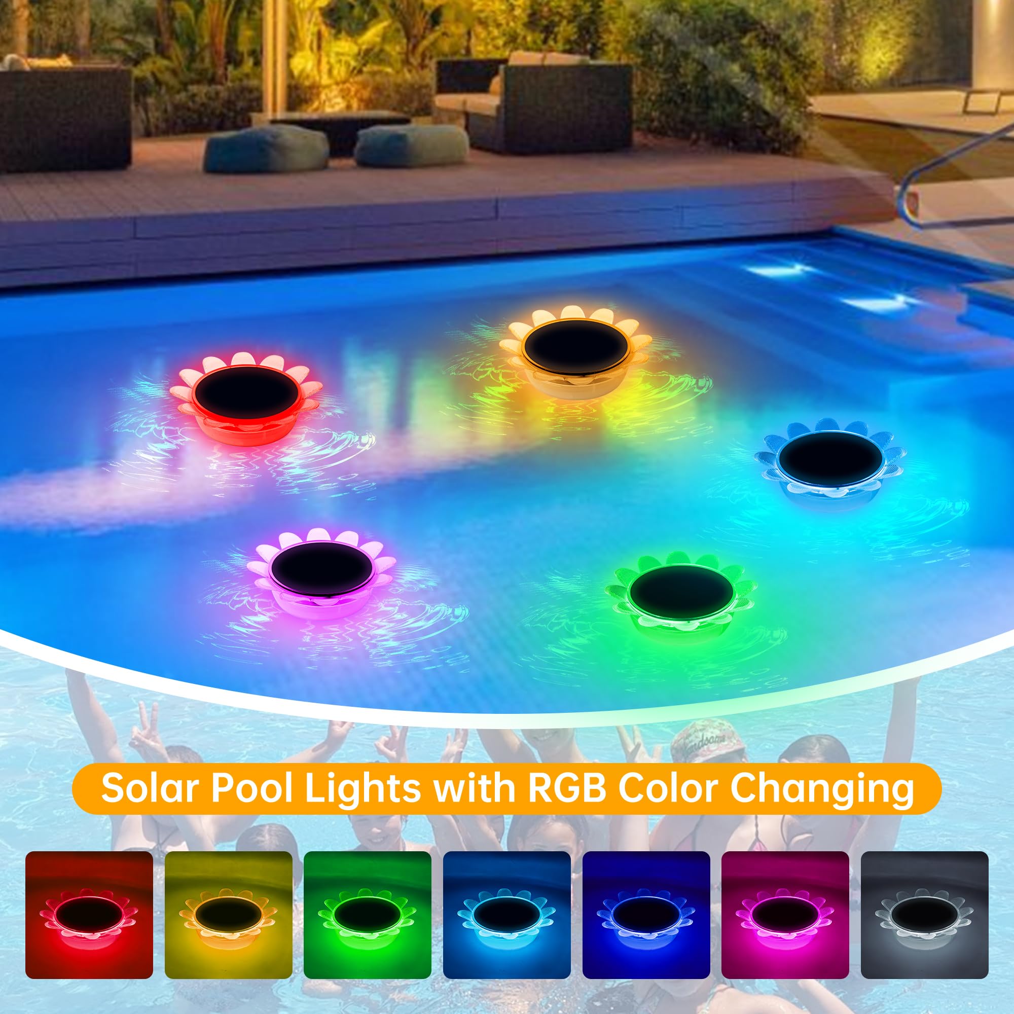 Luz Solar Flotante LED RGB Impermeable 2 Piezas para Piscina y Jardín con Inserción de Tierra - Decoración Subacuática Moderna