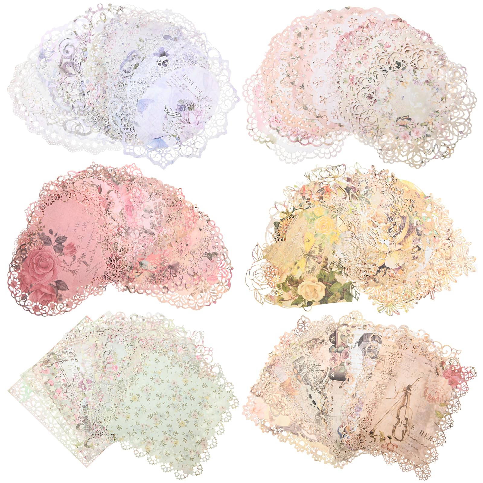 60 Sheets Lace Edged Vintage Floral Scrapbook Paper Assorted Set 6 Packs Junk Journal Supplies Special Paper for DIY Cards Letter Writing Patterned