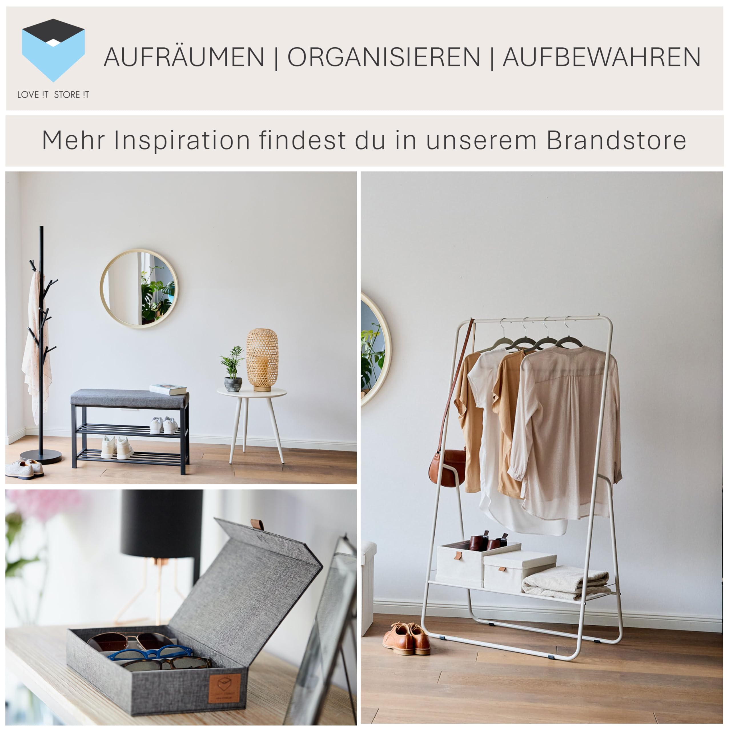 LOVE IT STORE IT Premium Aufbewahrungsbox mit Deckel Stoff - Aus Leinen-Baumwoll-Gemisch - Verstärkt mit Holz - Groß und stabil - Beige - 50x33x24 cm (Packung mit 3)