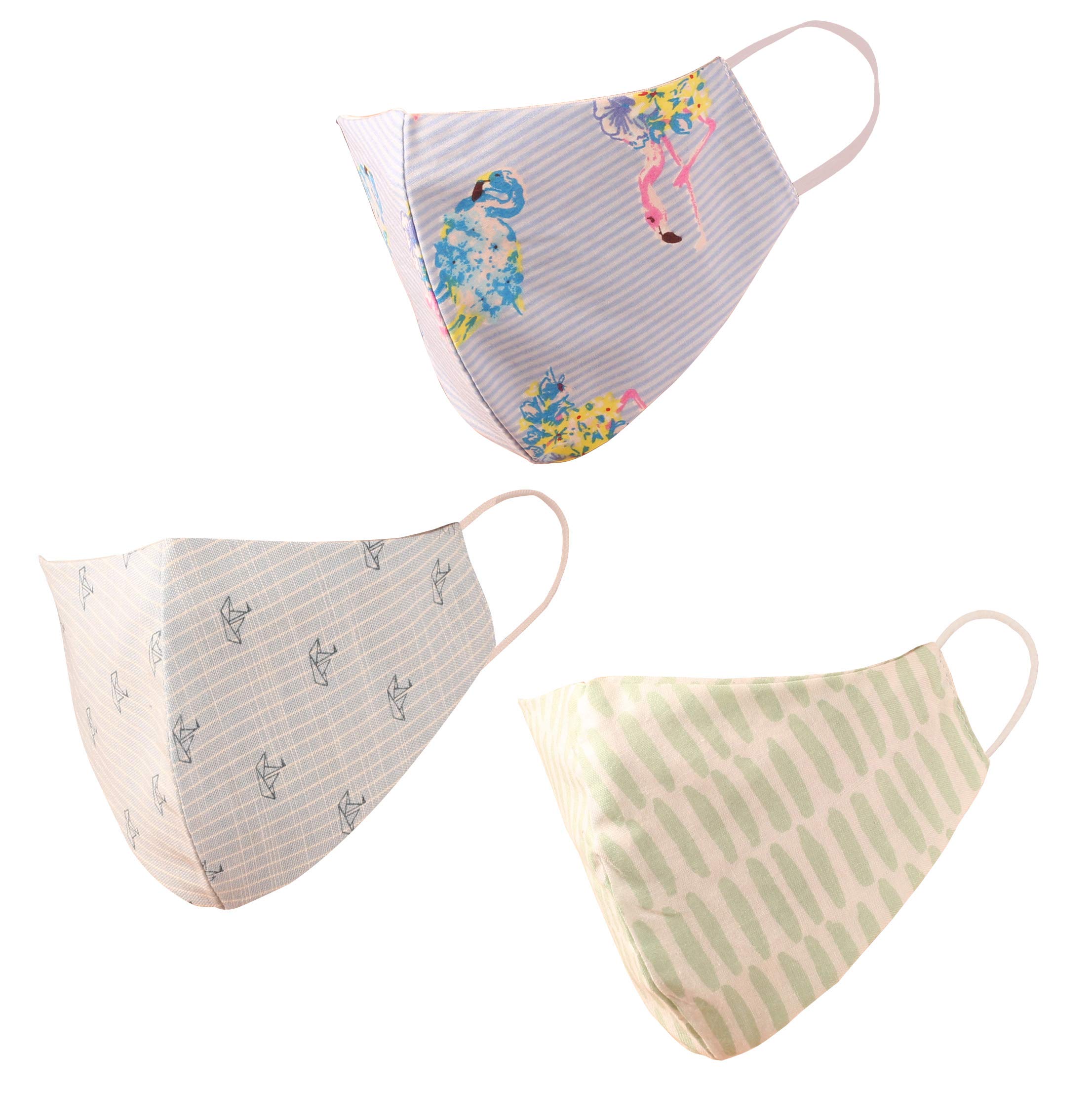 Floral design Small Size Face Masks Reusable Machine Washable Handcrafted Cotton Double Layer for women. (Pack of 3). Green White Grey Blue-image-24