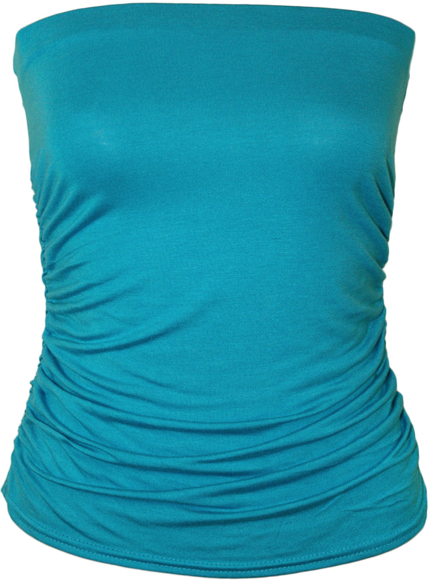 WearAll Womens Plain Strapless Sleeveless Ruched Boob Tube Ladies Bandeau Top - Turquoise - 8-10