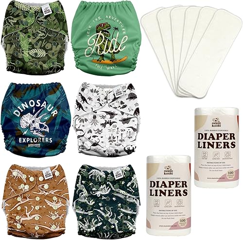 Mama Koala Pañales de tela para bebés 3.0 con paquete de 6 inserciones, con 2 rollos de revestimientos naturales desechables