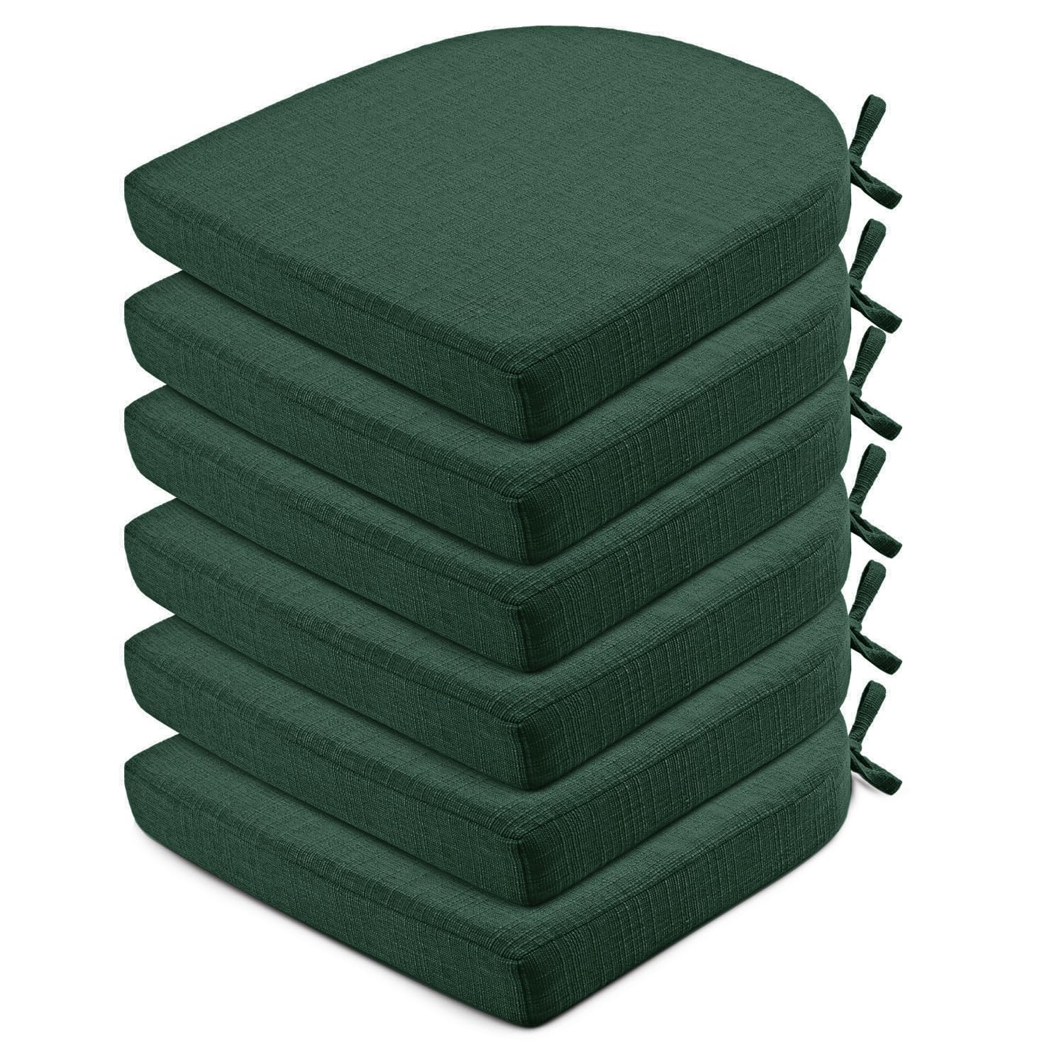 Wellsin Chair Cushions for Dining Chairs 6 Pack - Kitchen Chair Cushions with Ties and Non-Slip Backing - Dining Chair Pads 16"X16"X2", Dark Green