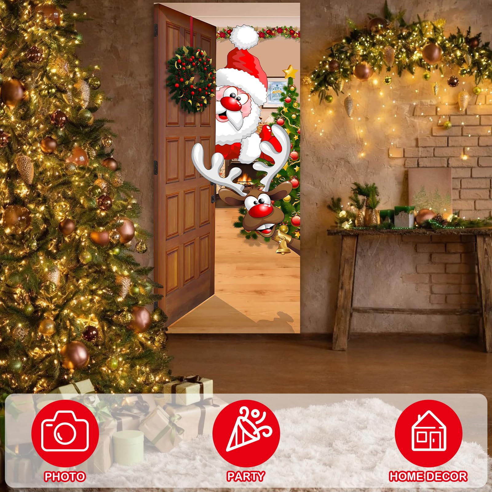 Chickwin Decorazione Copriporta di Natale Oro Copertura della Porta Copri Porta del Babbo Natale Appendere Banner Natale Sfondo Fotografico Festa di Natale, 90x200cm (Albero d'oro
