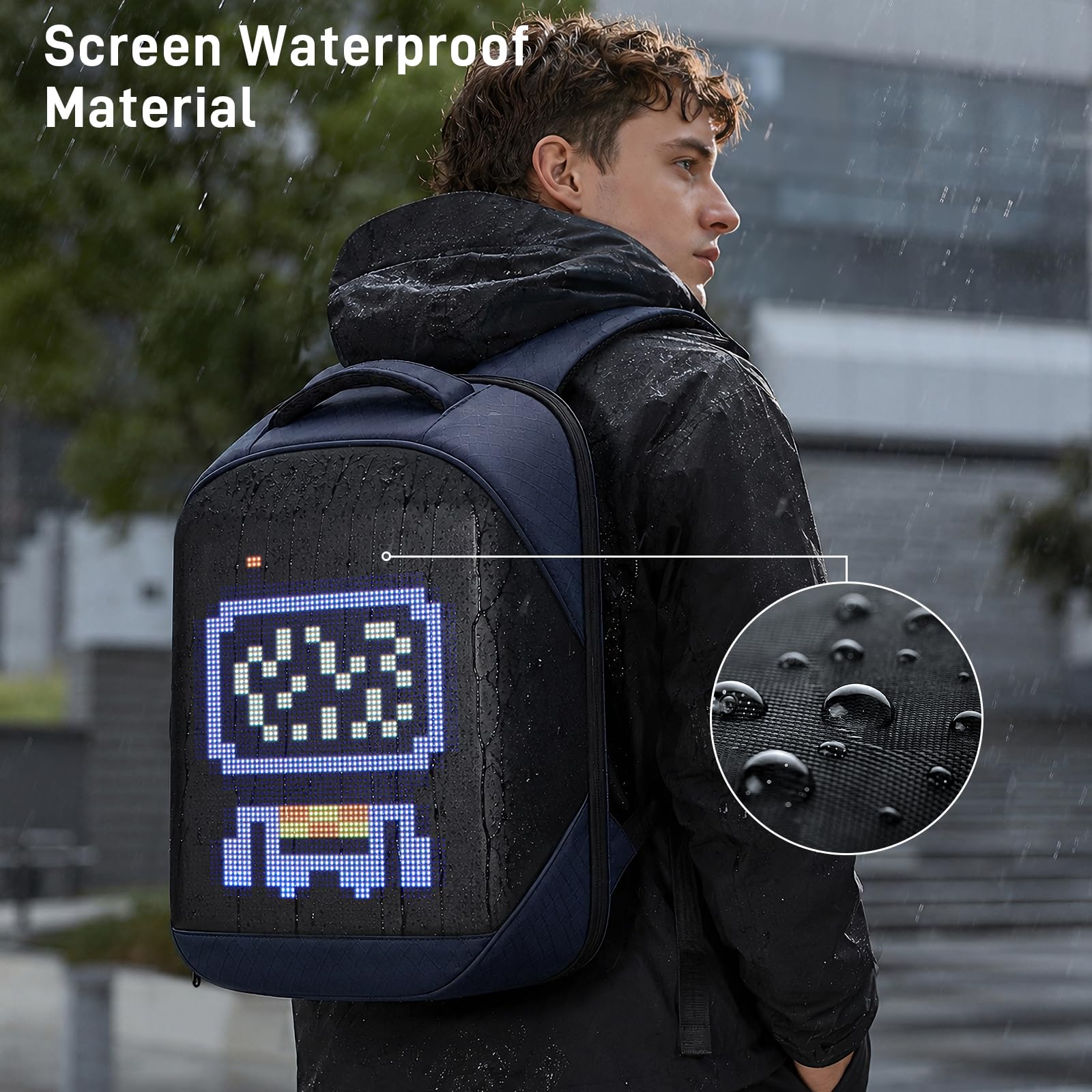 Gelrova LED Zaino con controllo tramite app, display LED dinamico, zaino per laptop, leggero e resistente, spazio multifunzionale per uomini e donne (Blu)