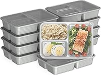 Bentgo Prep 20-Piece 3-Compartment Meal Prep Containers - BPA PFAS Free, Microwave Freezer Dishwasher Safe (Silver)