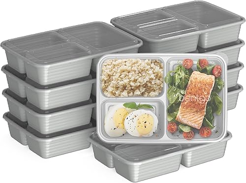 Miniatura 1 de Bentgo Prep - Contenedores de comida con 3 compartimentos con tapas personalizadas aptas para microondas duraderos reutilizables sin bisfenol A
