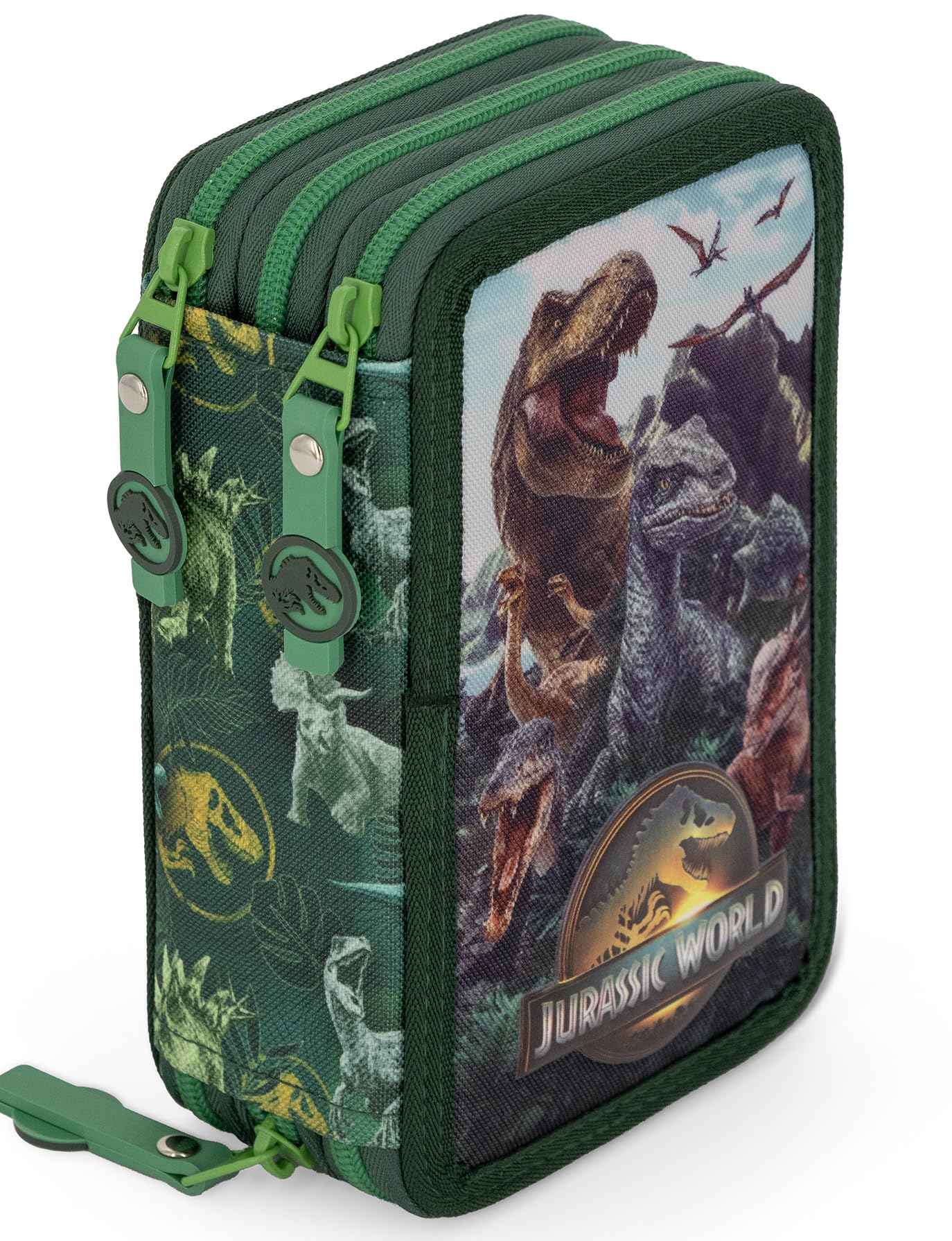 Jurassic World 3-Fach Federmäppchen Set 46 Teile für Jungen Schulmäppchen mit Stiften