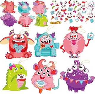 party greeting 30 Pack Valentine's Day Monster Craft Kits, DIY Monster Ornament Bulk Paper Decorative Kit for Kids, Unise...