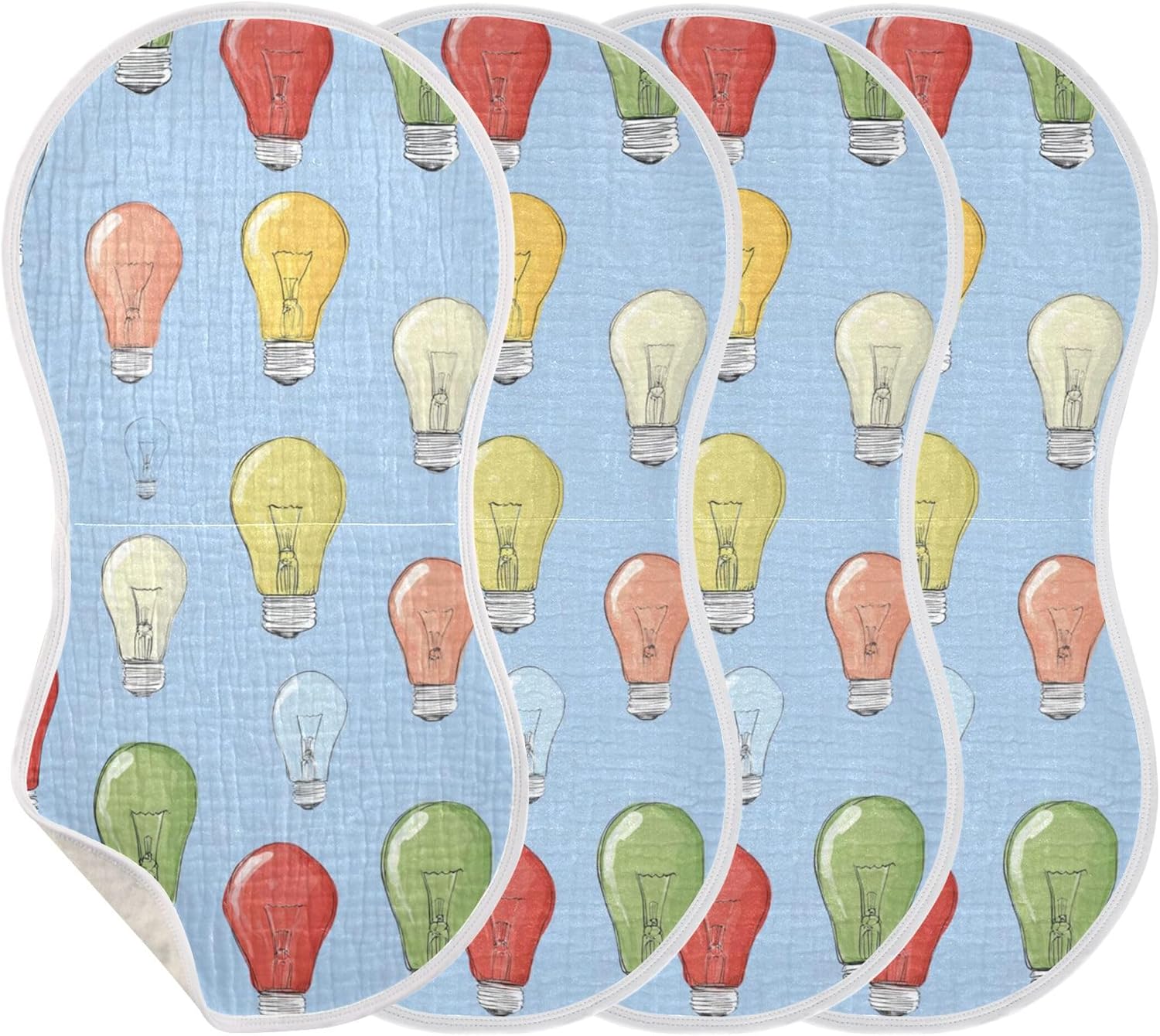 Cartoon Light Bulbs Burp Cloths Baby Boys Girls Absorbent Soft Cotton Burping Cloths Rags 4 Pack