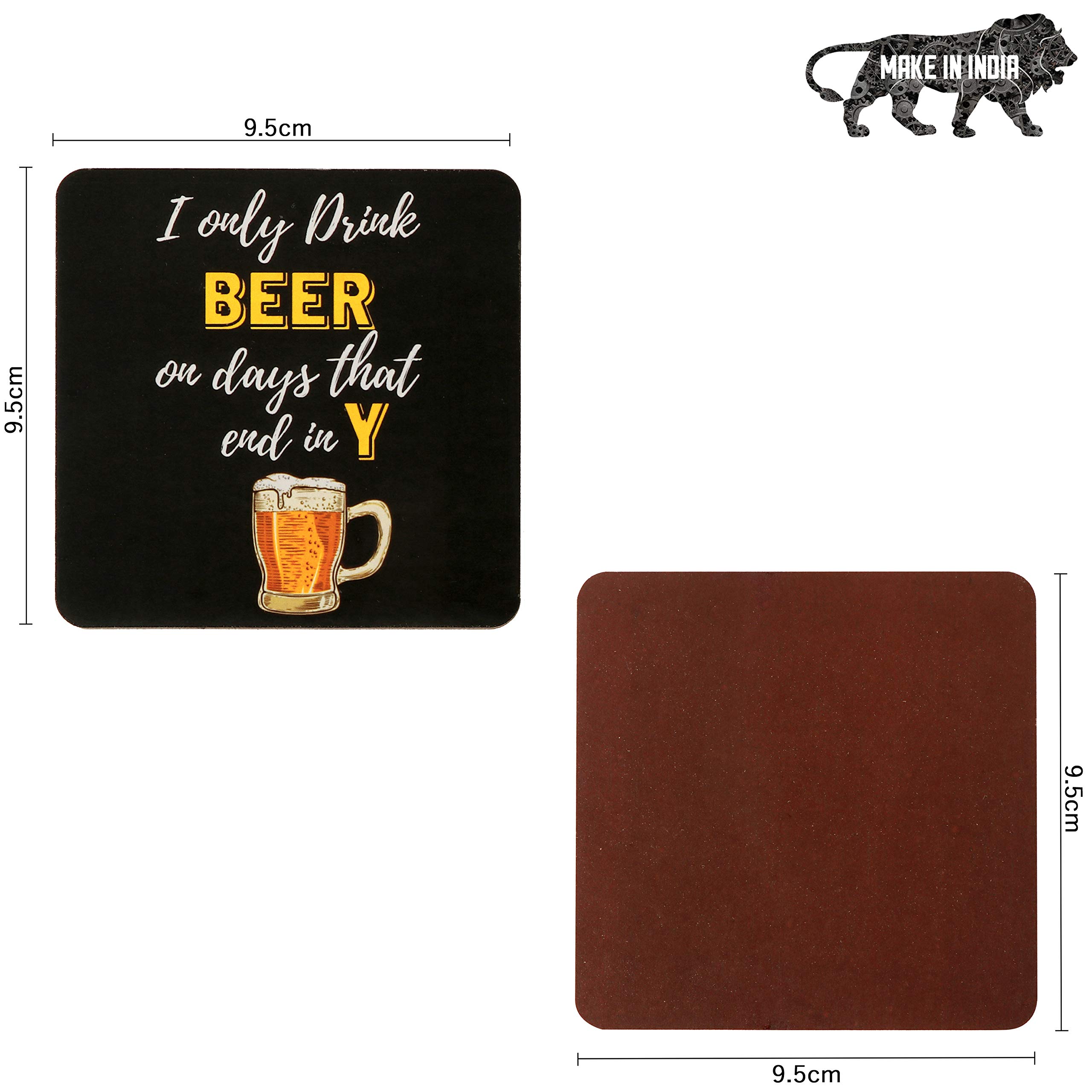 DULI Printed MDF Wooden Coasters for Tea Coffee, Coffee Coasters, Beer Coasters, Square Coasters, Coaster Set, Home & Kitchen, Table Decor (Set of 4,4x4 Inch) (Beer) - Image 3 thumbnail