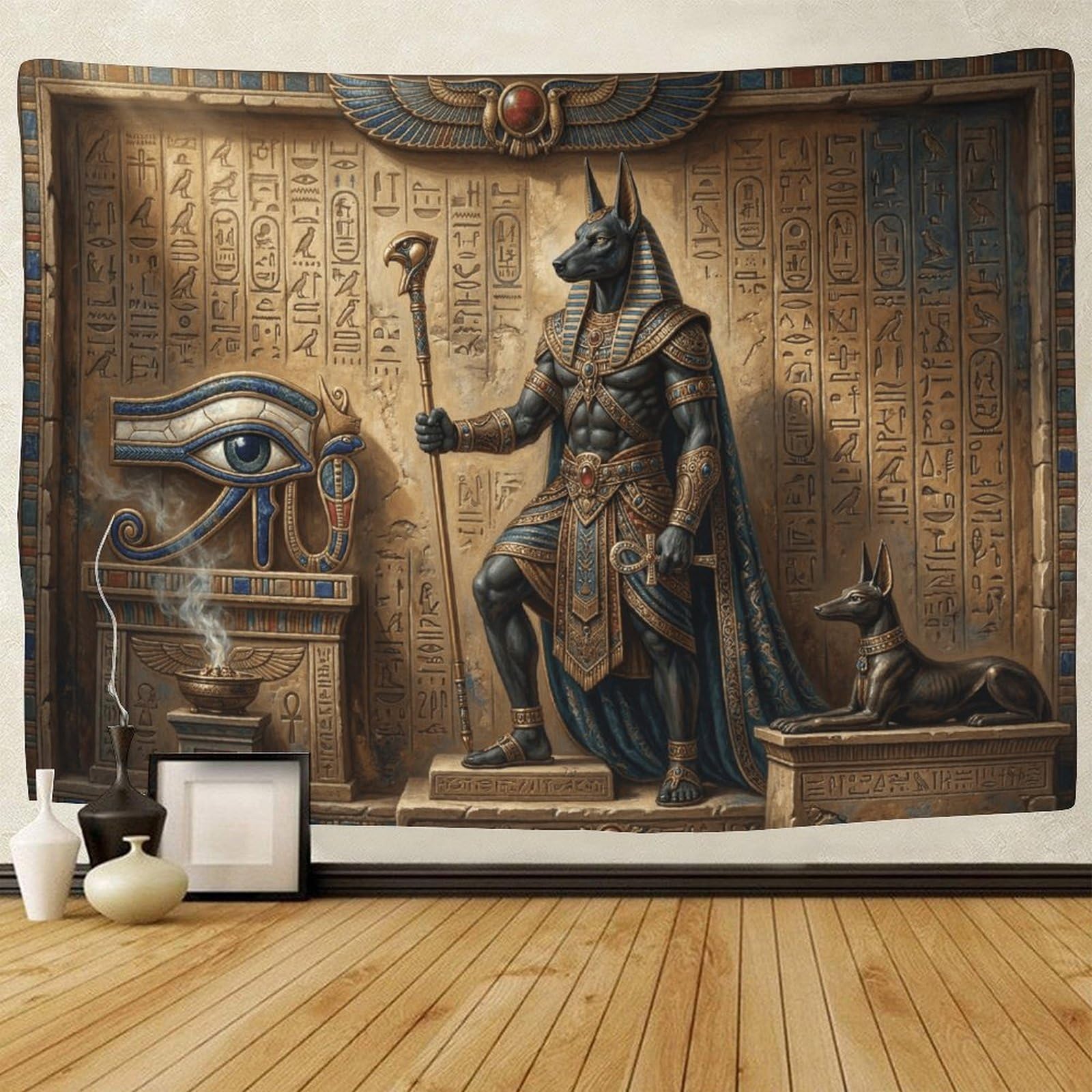 GPMNBCXZK Egyptian Anubis Wall Tapestry Bedroom Home Art 3D Printed Horus Eye Decoration 100cmx150cm