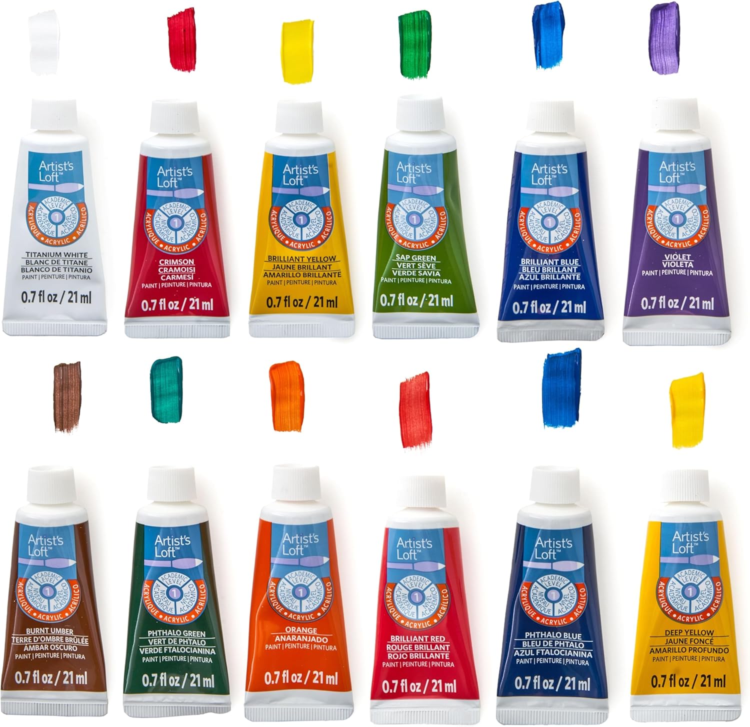 Artist's Loft 24 Assorted Acrylic Paint Tube Set - Academic Level 1 Paint for Drawing, Painting, Art & Crafts Supplies - 1 Pack