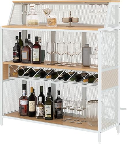 Miniatura 8 de REHOOPEX Armario de bar, barra industrial de 4 niveles de 51 pulgadas, gabinete de licor de granja con reposapiés, gabinete de bar de madera,