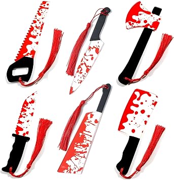 Halloween Horror Plastic Bookmark Set - 6PCS Bookmark with Tassels for Spooky Party Decor