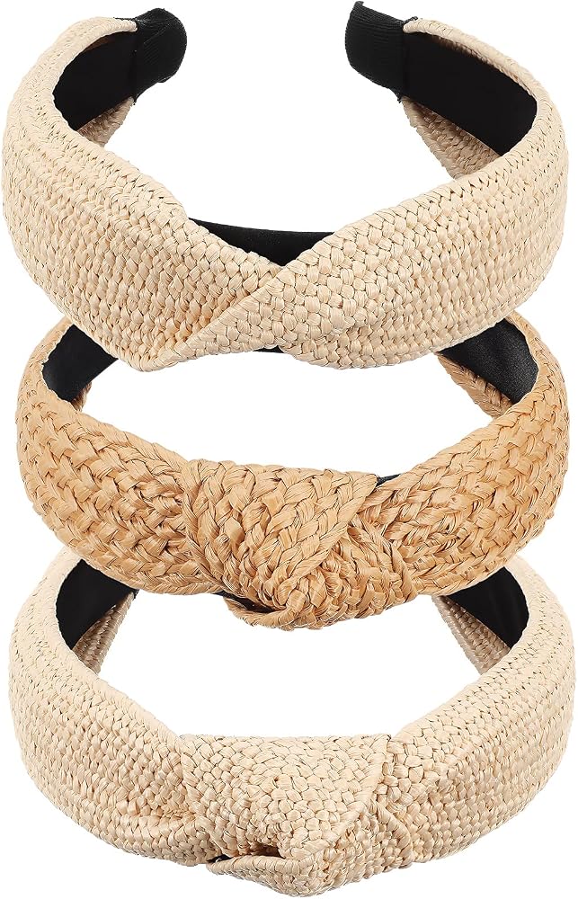 Straw Boho Knotted Headbands, 3 Pcs