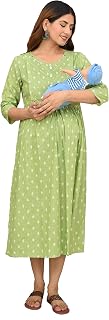 Negen Cotton Maternity Dresses for Women with Feeding Zip - Floral Breastfeeding Maternity Gown Kurti for Pregnant Women -... Price In India