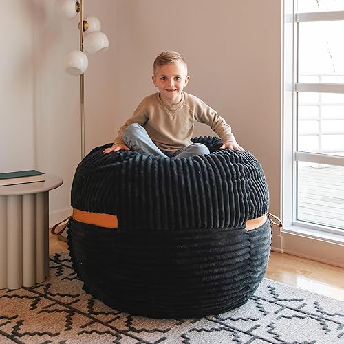 Miniatura 192 de Big Joe Fuf - Puf extragrande (XXL) relleno de espuma con funda extraíble, color niebla Lenox, poliéster tejido duradero, 6 pies, gigante Negro