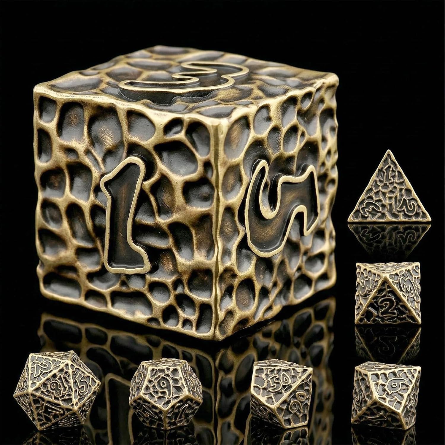 Haxtec Bronze Metal DND Dice Set Antique Polyhedral D&D Dice with Leather Dice Bag Compatible with Dungeons and Dragons Gift TTRPG Gamer Gifts for DND Lovers Masters