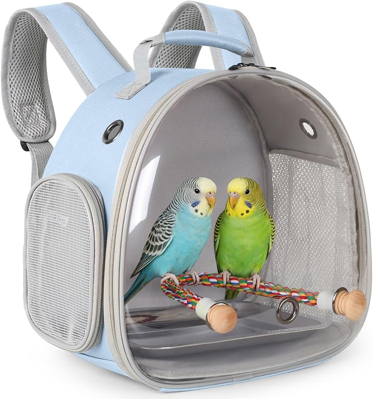 Mochila de Transporte para Aves com Janela Transparente, Poleiro e Bandeja Metálica halinfer