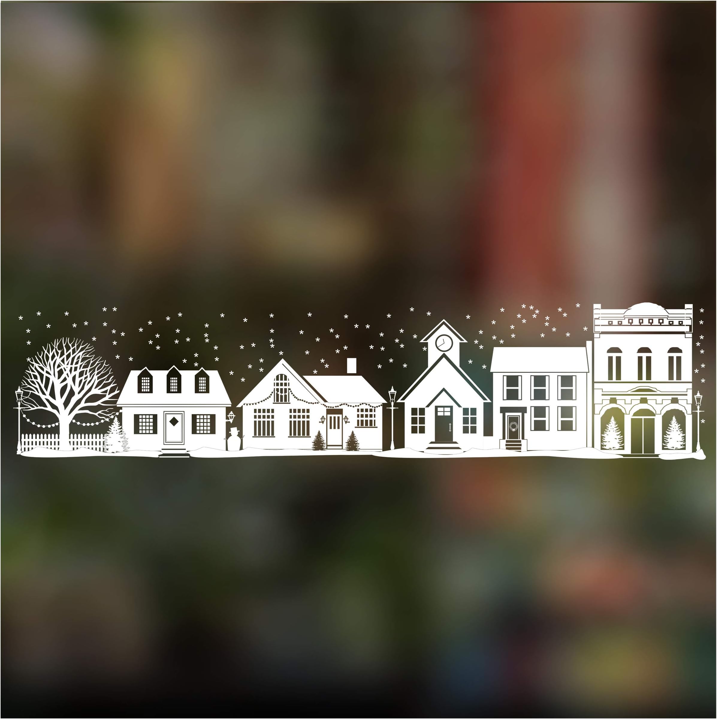Stickers4 Christmas Window - Christmas Winter Village Street Scene Window Border - Seasonal Window Cling Display and Decoration - Large