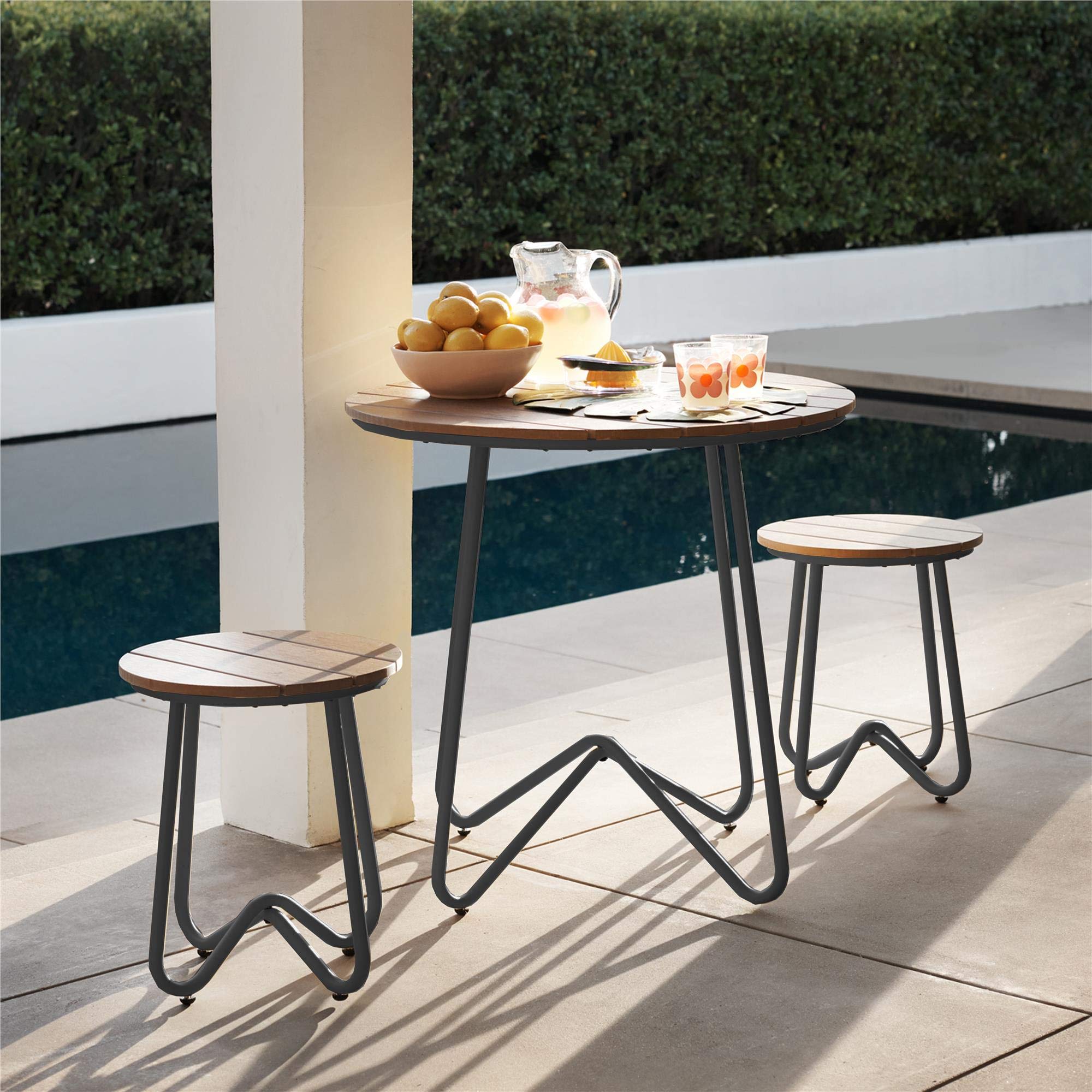 Novogratz Poolside Bobbi Juego de Bistro para Exteriores de 3 Piezas, Gris Carbón