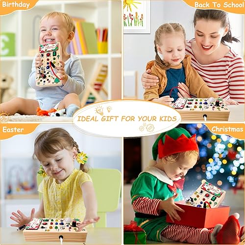 Miniatura 7 de Montessori - Tablero sensorial de madera para bebé, interruptor de luz LED de dinosaurio, juguete de viaje, artículos esenciales para viajes por