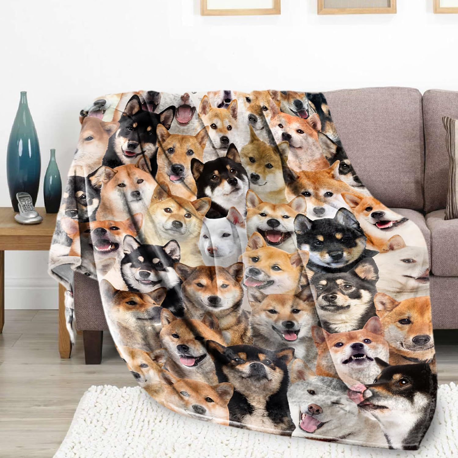Shiba Inu Dog Blanket, Soft Fleece Throw Blanket for Couch Bed Sofa, Cozy Shiba Inu Gifts for Women Kids Adults, Plush Dog Lover Blanket Home Decor, 50"x60"