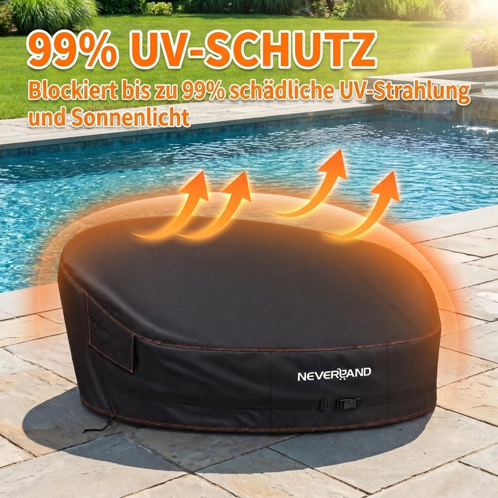 NEVERLAND Housse de protection imperméable pour île de soleil - En tissu Oxford avec revêtement en polyuréthane - Avec 2 ouvertures d'aération, poignées de transport et sangle à clic - Noir - S - 165