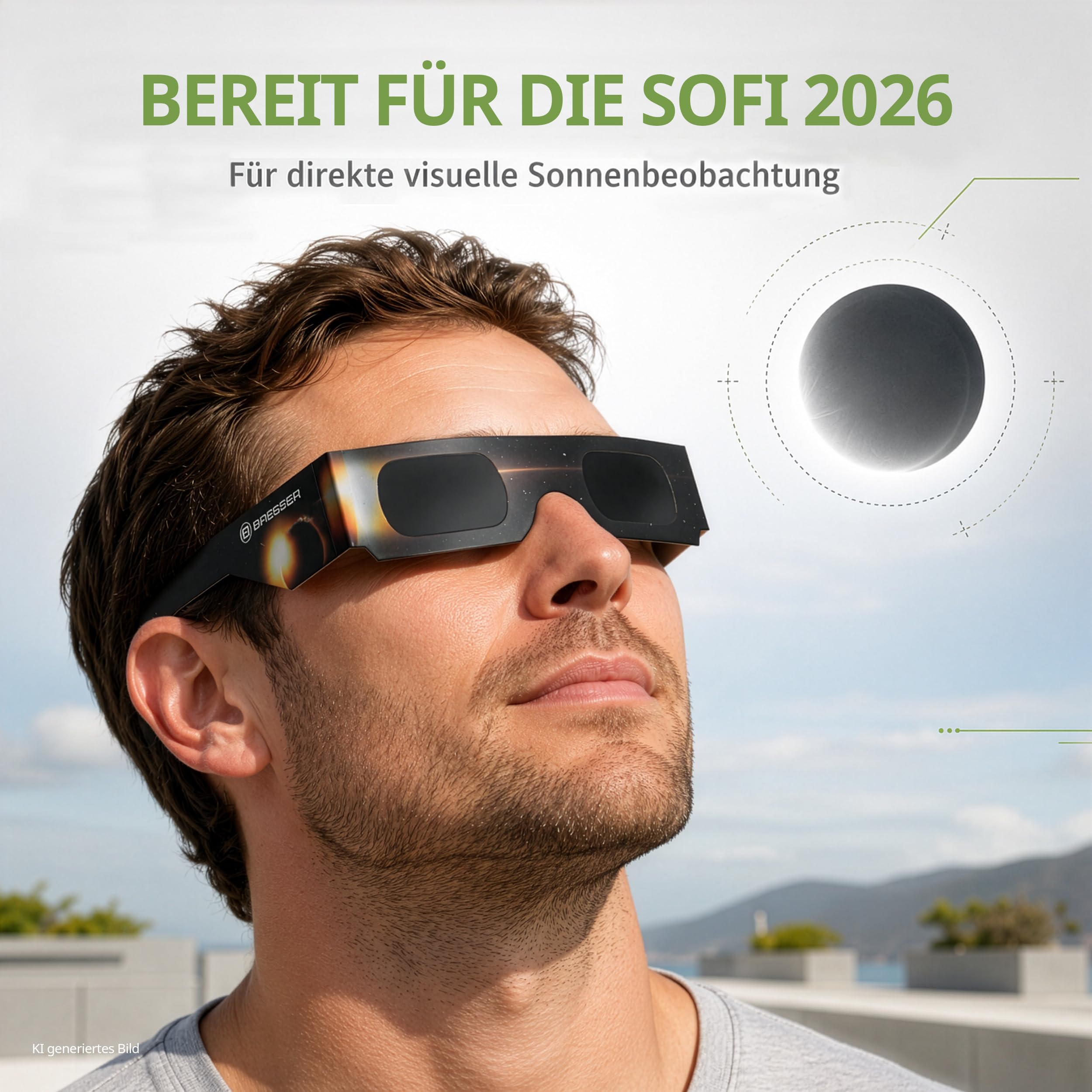 Bresser Sonnenfinsternis Brille CE-zertifiziert ISO 12312-2 50 Stück | Absolut sicher, bereit für die Sonnenfinsternis 2026, 2027, 2028, hellgelbes Sonnenbild, UV und IR Schutz, Made in USA