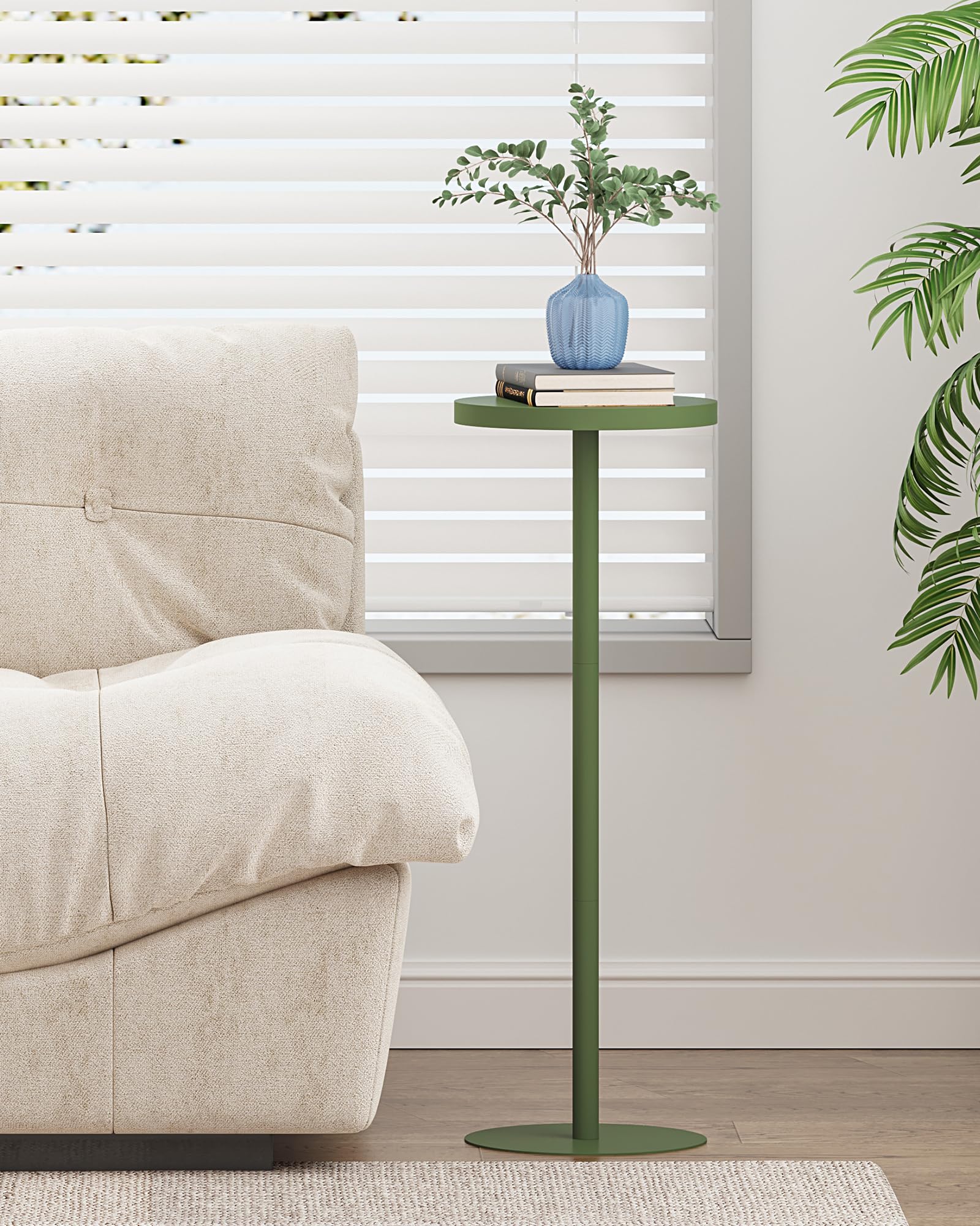 TUTOTAK トールラウンドサイドテーブル スモールエンドテーブル ドリンクテーブル 台座サイドテーブル リビング オリーブグリーン TB01BOG065