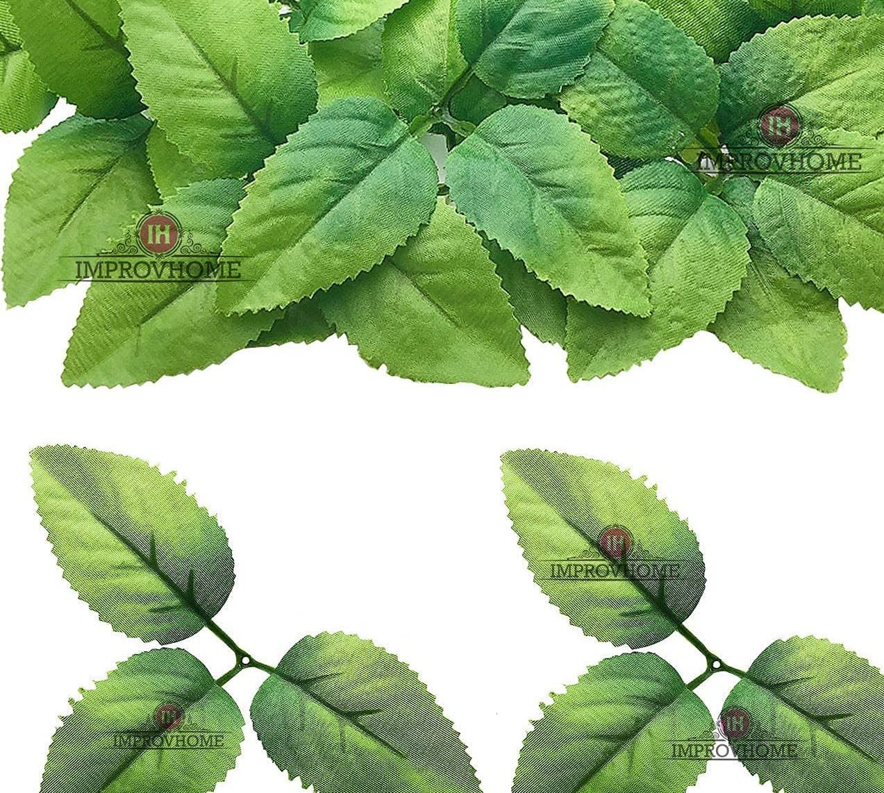 Improvhome Artificial 15 Pcs Green Roses Flowers Leaf with Realistic Vines Flexible Stems - Ideal for Wedding Arrangements Centerpieces Small Bouquets Garland Crafts (15)