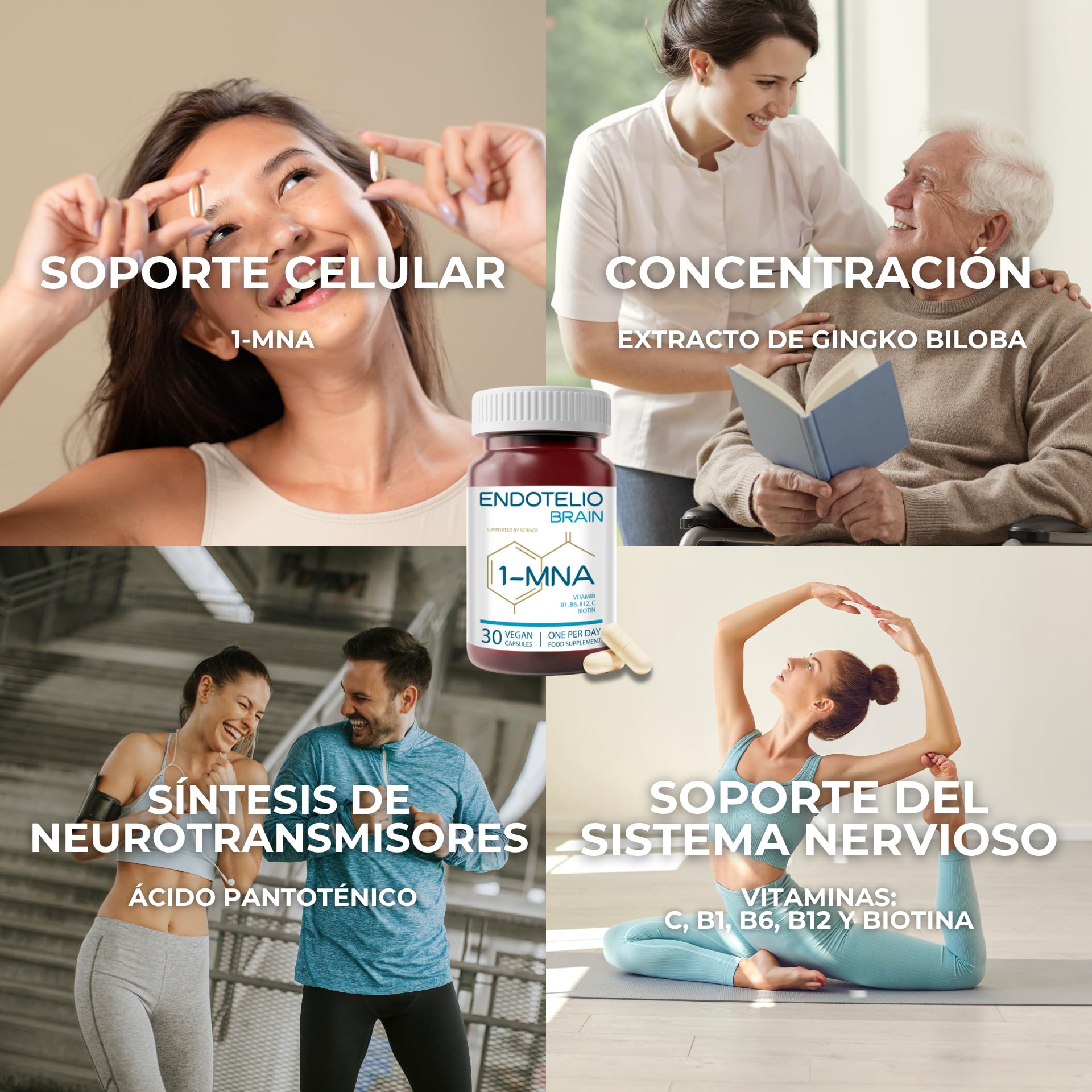 1-MNA Brain, Suplemento Antiedad, Optimiza NAD+ con Ginkgo Biloba, Zinc, Biotina, Vitaminas C, B1, B5, B6, B12, Biohacking, Salud Celular, Memoria, Enfoque, 30 Cápsulas