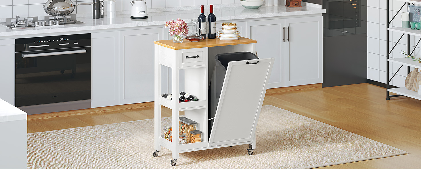 YITAHOME 50" Rolling Kitchen Island With Trash Can Cabinet & Drop Leaf - Mobile Cart With Wheels, Black