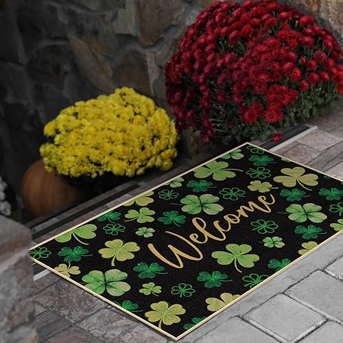 Miniatura 4 de Louise Maelys Tapete de bienvenida del día de San Patricio, 17 x 29 pulgadas, goma antideslizante, tapete de trébol de la suerte para decoración de