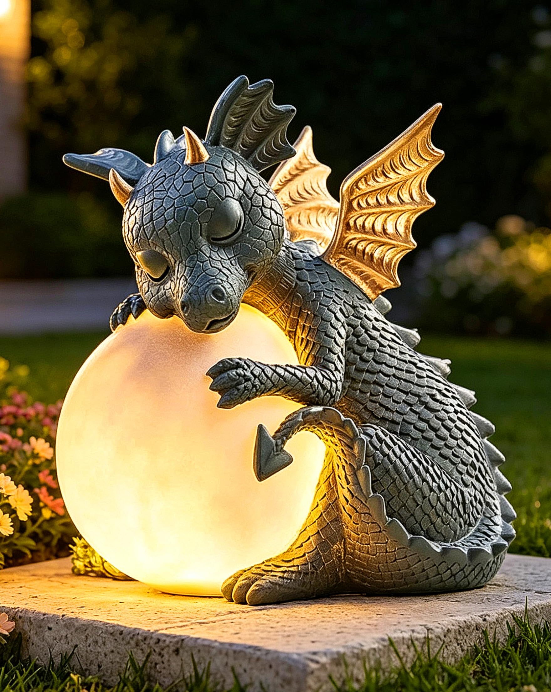 Teaeeno Sculture da giardino solari a forma di drago, sculture di dinosauri per esterni, decorazione solare per esterni, statuette di drago da giardino con luci a LED per la decorazione della casa,