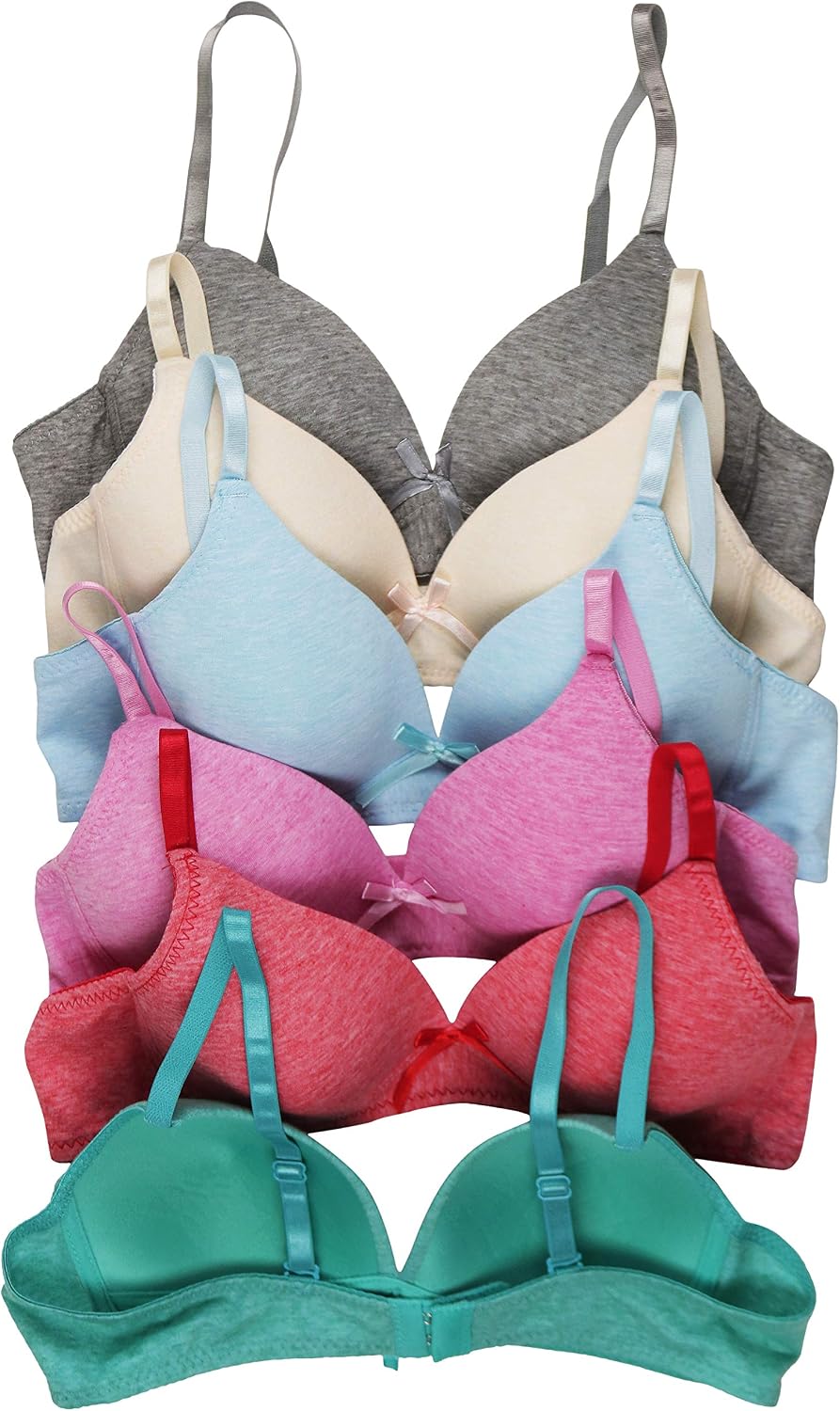 ToBeInStyle Girl's Junior Pack of 6 Wire-Free Cotton Marled A Cup Bra - Assorted - 32A