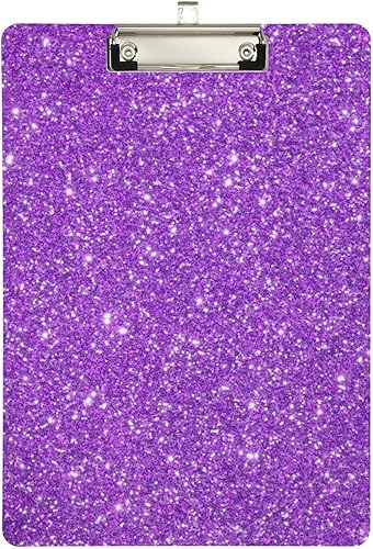 Portapapeles con purpurina morada, diseño de moda, portapapeles de plástico tamaño carta para estudiantes, niños, mujeres y hombres, tablero de clip