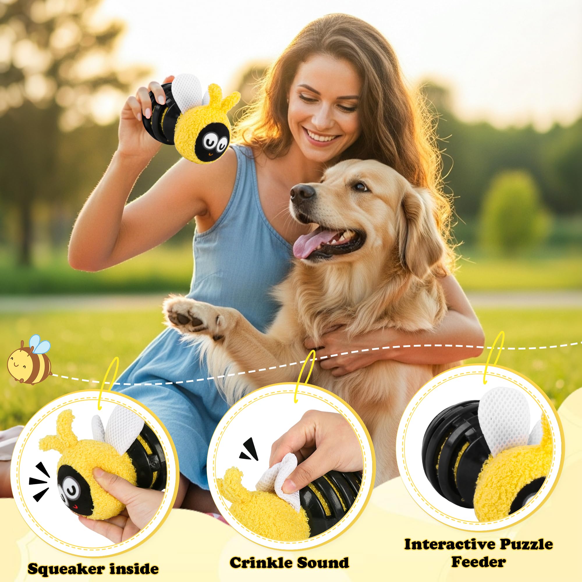 Lot de 4 jouets couineurs pour chien, jouets interactifs en corde naturelle, disque volant froissé, balle de tennis, mangeoire pour puzzle, jouets sûrs et durables pour chiens de petite et