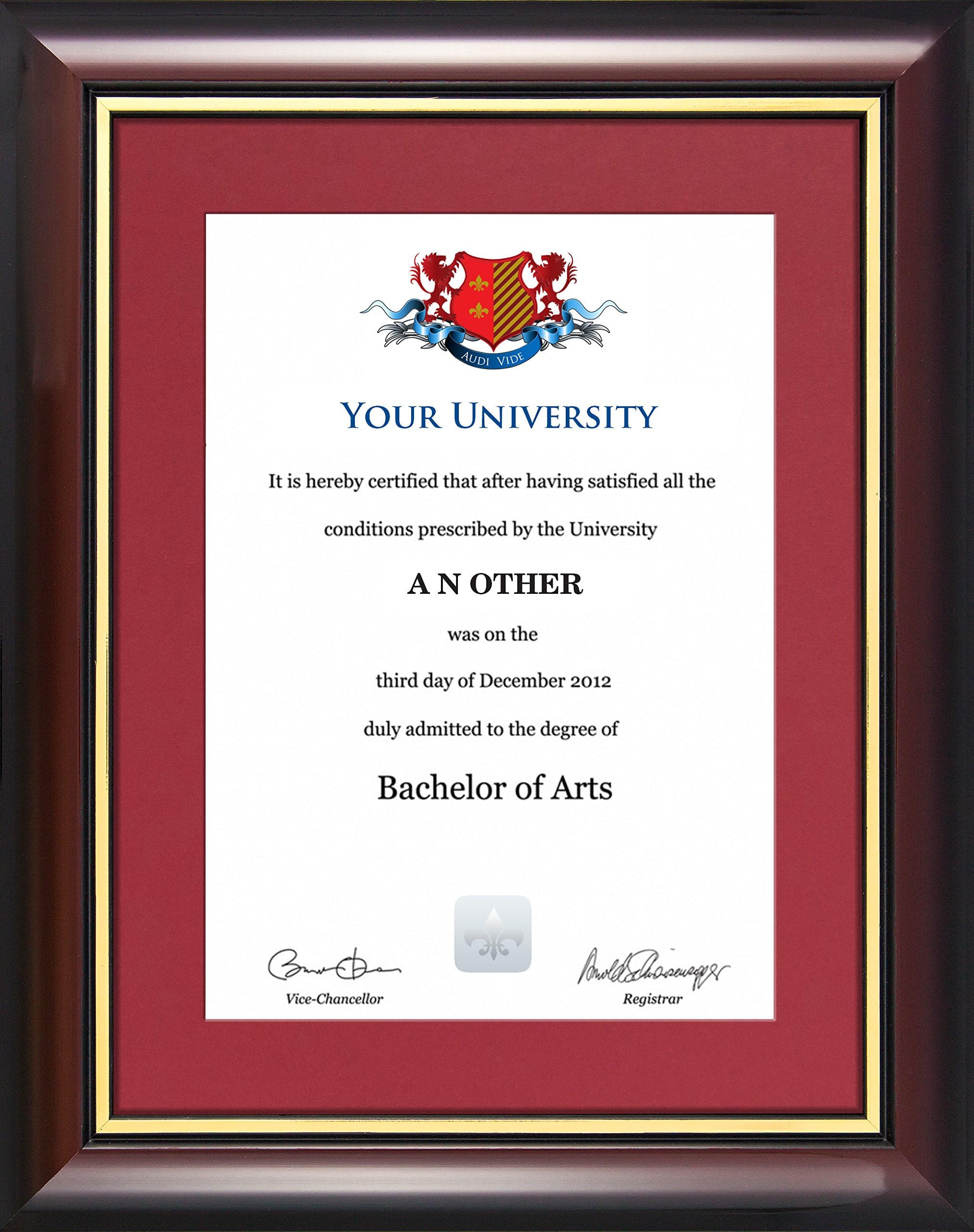 Graduation Certificate Frame - Traditional Wood Style with Glass Front, A4 Diploma and Document Display Holder (Maroon)