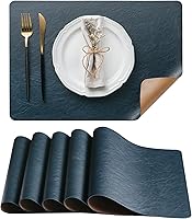 DOLOPL Reversible Faux Leather Placemats Set of 6 - Heat Resistant Wipeable Dual-Color Camel & Navy Blue Table Mats