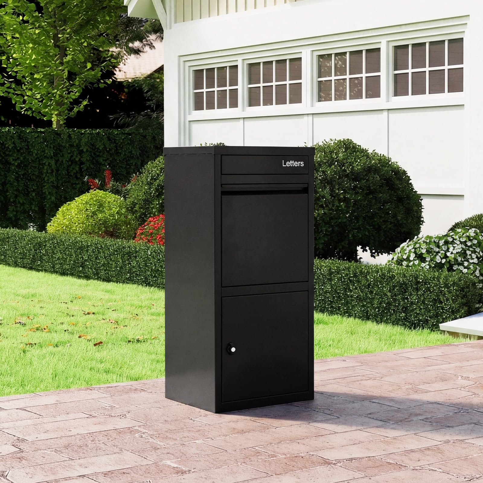 COSTWAY Paketbox, Paketbriefkasten mit Paketfach, Brief- und Paketabgabeschlitz, Postbox aus Metall für draußen, Paketkasten Standbriefkasten für Post, Zeitschriften, Pakete